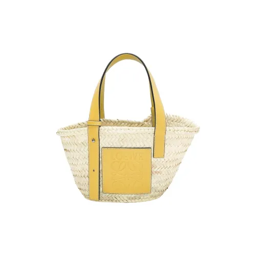 LOEWE Basket Пальмовый лист с коровьей кожей Сумка Маленькая Женская Персиковый Талисман Желтый
