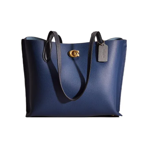 COACH Willow Холст и Кожа Тоут Сумка Сумка для покупок Сумка через плечо Большая Женская Темно-синяя
