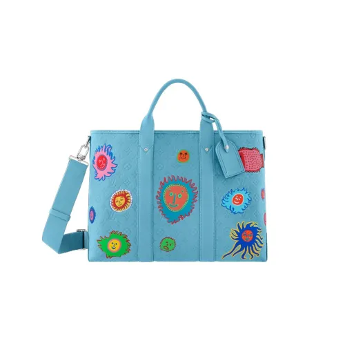 LOUIS VUITTON Yayoi Kusama Коллаборация Weekend Tote NM Taurillon Кожа Через плечо Сумка Мужской Синий