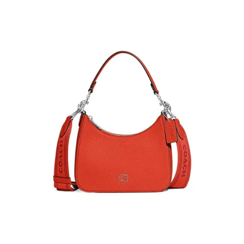 COACH Hobo Canvas Leather Crossbody Bag Shoulder Bag Medium Women's Orange