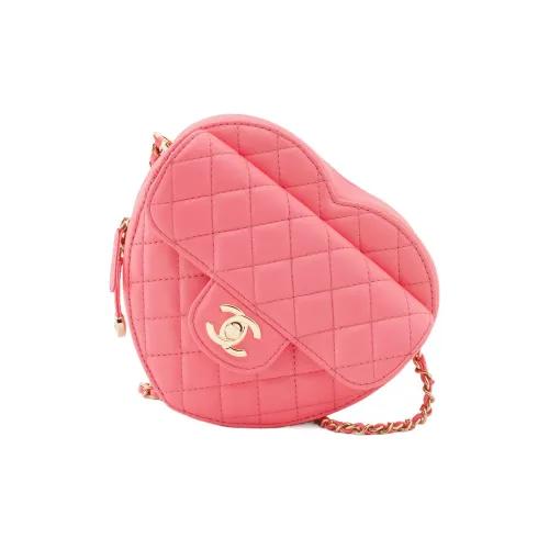 CHANEL Lambskin Heart Bag Сумка в форме сердца Сумка через плечо Женская Кораллово-розовая