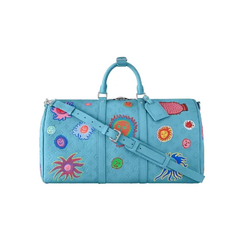 LOUIS VUITTON Yayoi Kusama Коллаборация Keepall Кожа Путешественная Сумка Ручная Сумка Сумка через плечо Мужская Синяя