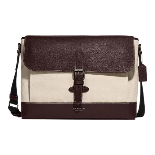 COACH Hudson Natural Pebble Кожа Холст Конверт Сумка через плечо Большая Мужская