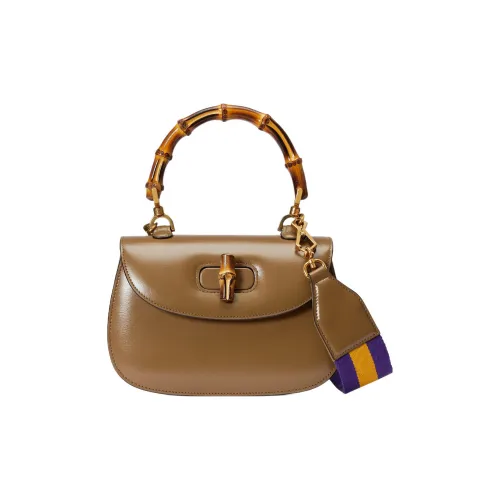 GUCCI Bamboo 1947 Кожа Сумка через плечо Сумка Маленькая Женская Коричневая