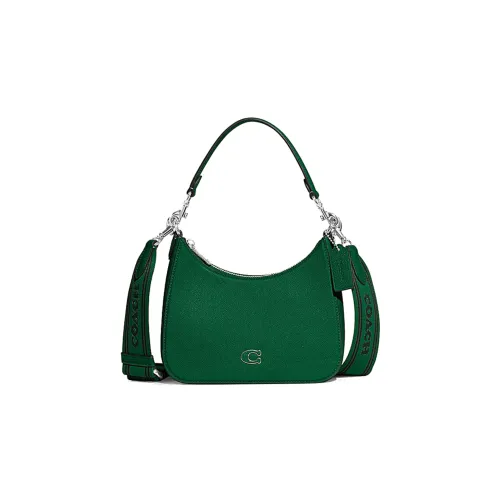 COACH Hobo Canvas Leather Half Moon Bag Shoulder Bag Crossbody Bag Medium Women's Green