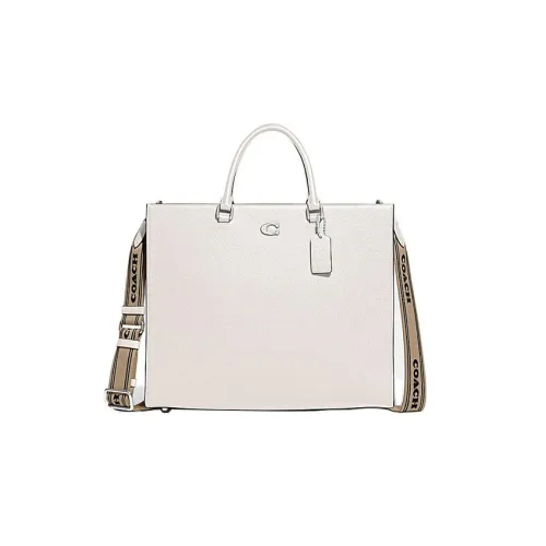 COACH Крестообразная текстура кожа холст тоут сумка через плечо сумка большая женский белый