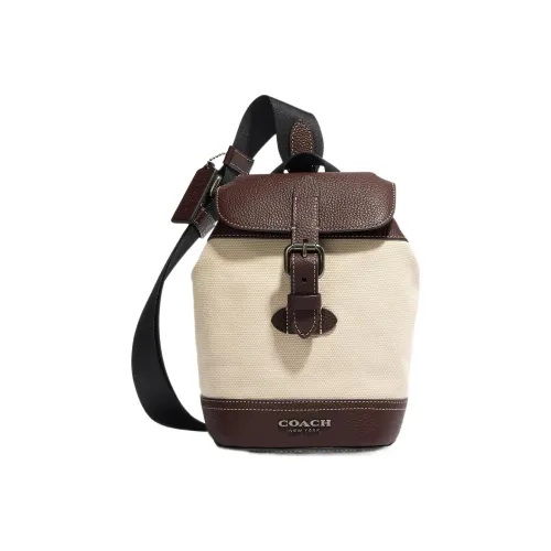 COACH Hudson Пескоструйная кожа с холстом Sling Сумка через плечо Мини Мужская Бежевая и Красно-коричневая