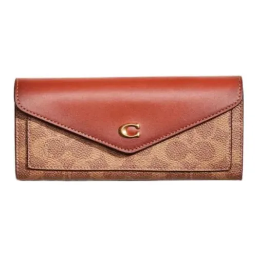 COACH Wyn Покрытый холст с утонченной телячьей кожей клатч-кошелек маленький женский коричневый и румяный