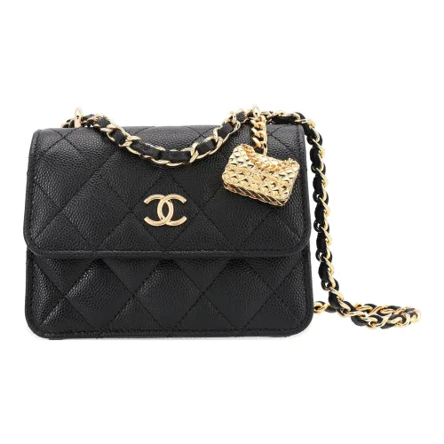 CHANEL WOC С рельефом Тисненый Зернистая кожа личи Телячья кожа Сумка через плечо Маленькая Женская Черная