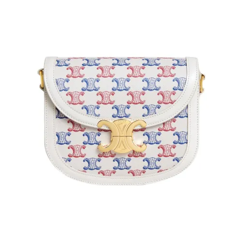 CELINE Besace Холст Панел Телячья Кожа Комбинированная Сумка через плечо Сумка на плечо Женская Синий Белый Красный