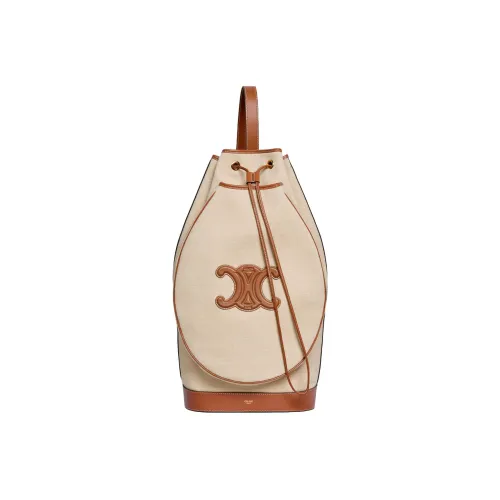 CELINE Triomphe Ткань и Телячья Кожа Комбинированная Теннис Ракетка Сумка Сумка-ведро Сумка через плечо Унисекс Естественный Коричневый