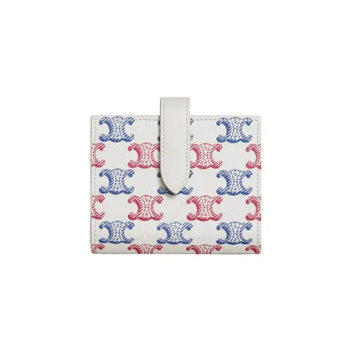 CELINE Холст Телячья кожа Отделка Кошелек Маленький Женский Синий Красный Белый