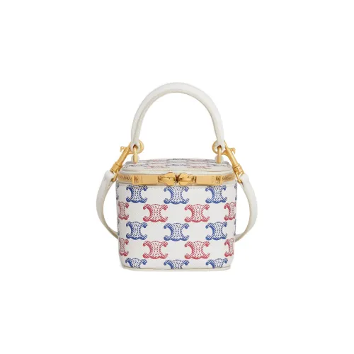 CELINE Triomphe Холст и Кожа Коробка Сумка Сумка через плечо Мини Сумка Женская Синяя Красная Белая