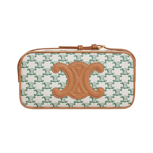 CELINE Cuir Triomphe Triumph Холст Телячья кожа Camera Сумка Сумка через плечо Женская Зеленый Белый