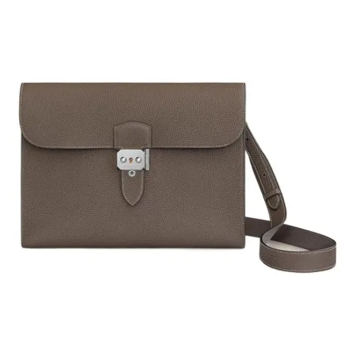 HERMES Sac A Depeches Коровья кожа Курьерская сумка Сумка через плечо Стандартная Мужская 8F Gris Étain Олово-серый