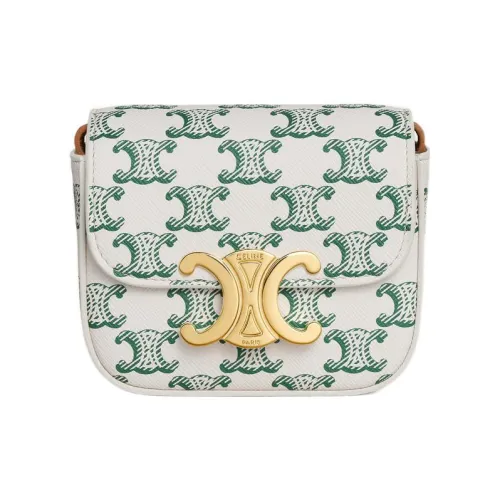 CELINE Triomphe Холст Телячья кожа Сумка через плечо Сумка через плечо Мини Женская Зеленый Белый