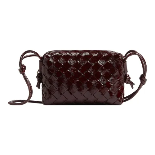 Bottega Veneta Loop Sheepskin Camera Bag Crossbody Mini Women's Dark Red