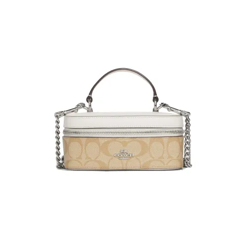 COACH Canvas Коровья кожа Сумка для хранения Сумка через плечо Маленькая женская Коричневый и Белый