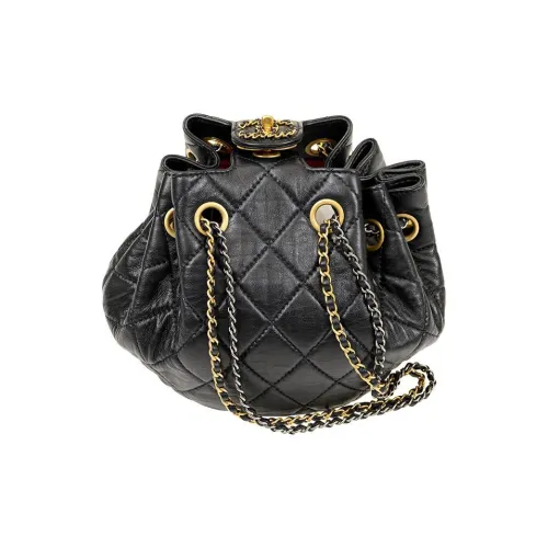 CHANEL Сумка из коровьей кожи ведрообразной формы сумка через плечо женская черная