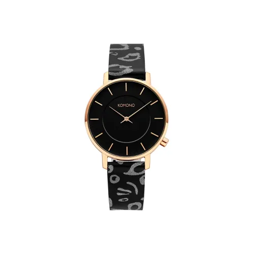 KOMONO Women's Watch Кварцевый механизм Кожаный ремешок Черный циферблат Новый KOM W4133