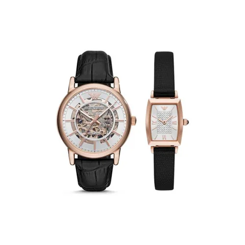 EMPORIO ARMANI Mechanical Collection Couple Watch Pair Наручные часы Кварцевый механизм Кожаный ремешок Серебристый циферблат Унисекс Коробка