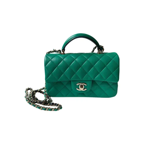 CHANEL 23P Весенний и Летний Классический Клатч CF из овчины Сумка через плечо Сумка мини Женская Зеленая