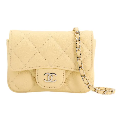 CHANEL Зернистая кожа личи Телячья кожа Сумка через плечо Бананка Женские Желтый