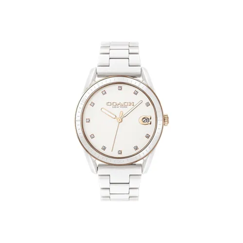 COACH PRESTON Collection Кварцевые наручные часы керамический ремешок 36 мм белый циферблат женские часы