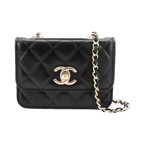 CHANEL Trendy cc Sheepskin Coin Wallet Crossbody Bag Women's Black