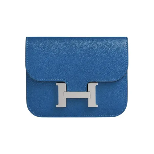 HERMES Constance Slim Evercolor Телячья кожа Кошелек Картхолдер Бананка Женские 71 BLEU Франция Французский синий