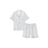 Короткий рукав рубашка + шорты (серебристо-серый) с сливовым и бамбуковым узором мужские комплекты одежды.