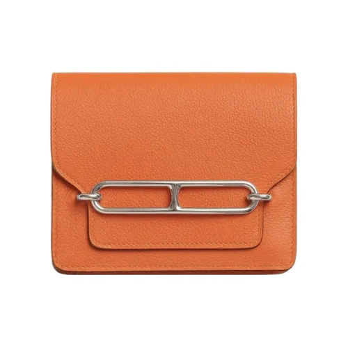 HERMES Roulis Evercolor Телячья кожа Свиной нос Сумка Картхолдер Бананка Кошелек для монет Женская сумка 9J Feu Пламенно-оранжевый