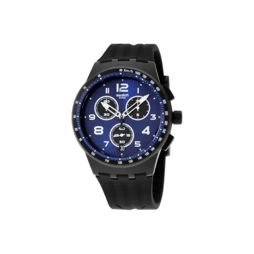 SWATCH Classic Series Кварцевый механизм Мужские часы Часы 42 мм Синий циферблат Пластиковый корпус Часы Силиконовый ремешок