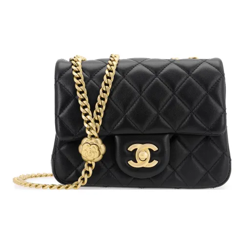 CHANEL Sheepskin Mini Square Flap Bag Crossbody Mini Women's Black