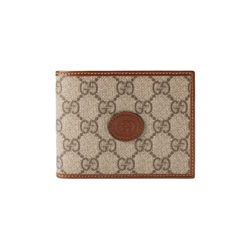 GUCCI Canvas с кожаными вставками 8 слотов для карт укороченный двойной складной кошелек мужской цвет эбеновое дерево коричневый