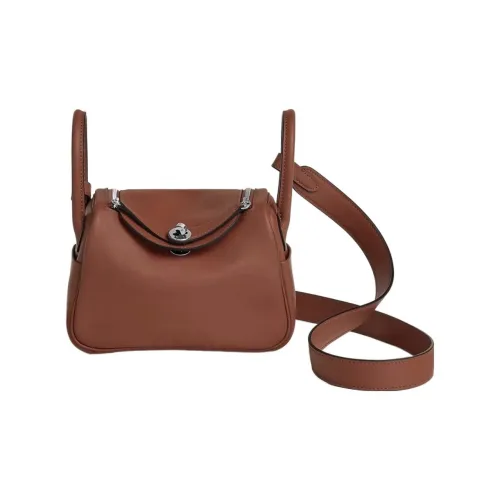 HERMES Lindy Swift Кожа Сумка через плечо Мини Женская Темно-коричневая