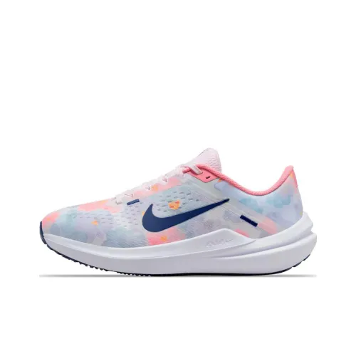 Nike Air Winflo 10 Устойчивые к истиранию Дышащая Поддержка Баланс Низкий Топ Беговые кроссовки Женские Синий Розовый