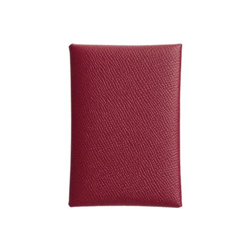 HERMES Calvi Duo Epsom Телячья кожа Держатель для карт Мини Женский B5 Рубис Красный камень