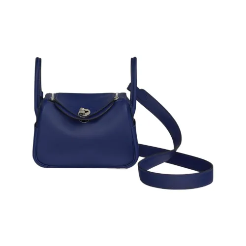HERMES Lindy Swift Телячья кожа Сумка Сумка через плечо Сумка через плечо Мини Женская 73Bleu Saphir Сапфирово-синий