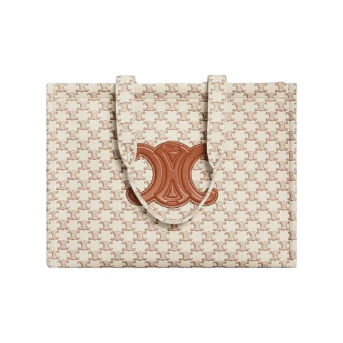 CELINE Triomphe Холст Телячья кожа Сумка Холст Сумка Большая Женская Белая Коричневая