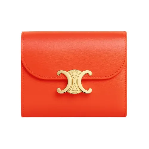 CELINE Triomphe Блестящий Яркий Телячья кожа Держатель для карт кошелек Маленький Женский Апельсин
