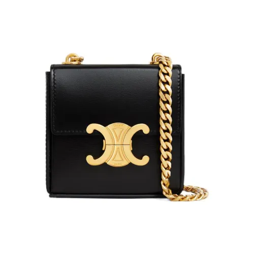 CELINE Triomphe Телячья кожа с овечьей кожей Сумка через плечо Мини Женская Черная