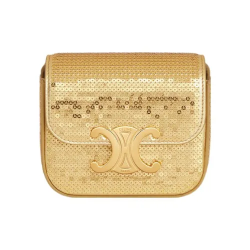 CELINE Triomphe Блёсточная Телячья Кожа Сумка через плечо Мини Женская Золотая