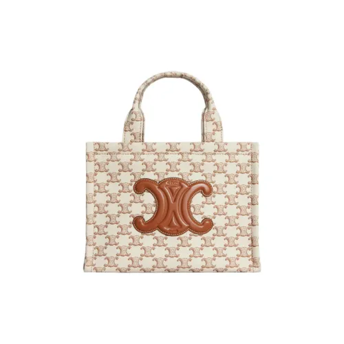 CELINE Triomphe Телячья кожа Тоут Сумка Сумка для покупок Сумка Маленькая Женская Коричневая Белая