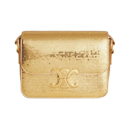 CELINE Triomphe Блестки с телячьей кожей Сумка через плечо Женская Золотая