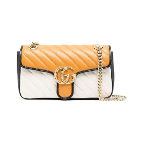 GUCCI GG Marmont Quilted Кожа Портативный Сумка через плечо Сумка на плечо Женская Белая Бежевая