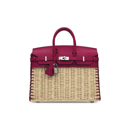 HERMES Birkin Swift Кожа с Osier Прутья ивы Сумка Birkin Picnic Bag Сумка Женская Малиновый