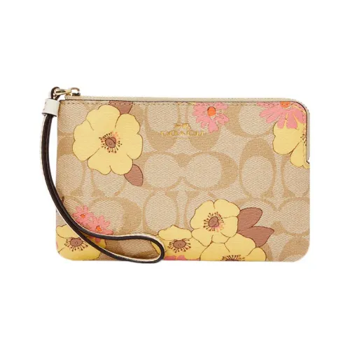 COACH Wristlet Покрытый холст с кожаными вставками Маленькая сумка на запястье Клатч Маленький Женский Хаки