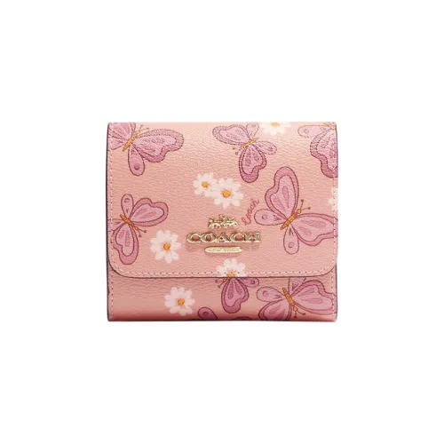 COACH Трехсекционный кошелек с покрытием холст кошелек для монет кошелек маленький женский розовый