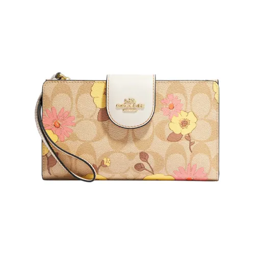 COACH Tech Wallet Покрытый холст с кожаными вставками клатч кошелек маленький женский хаки